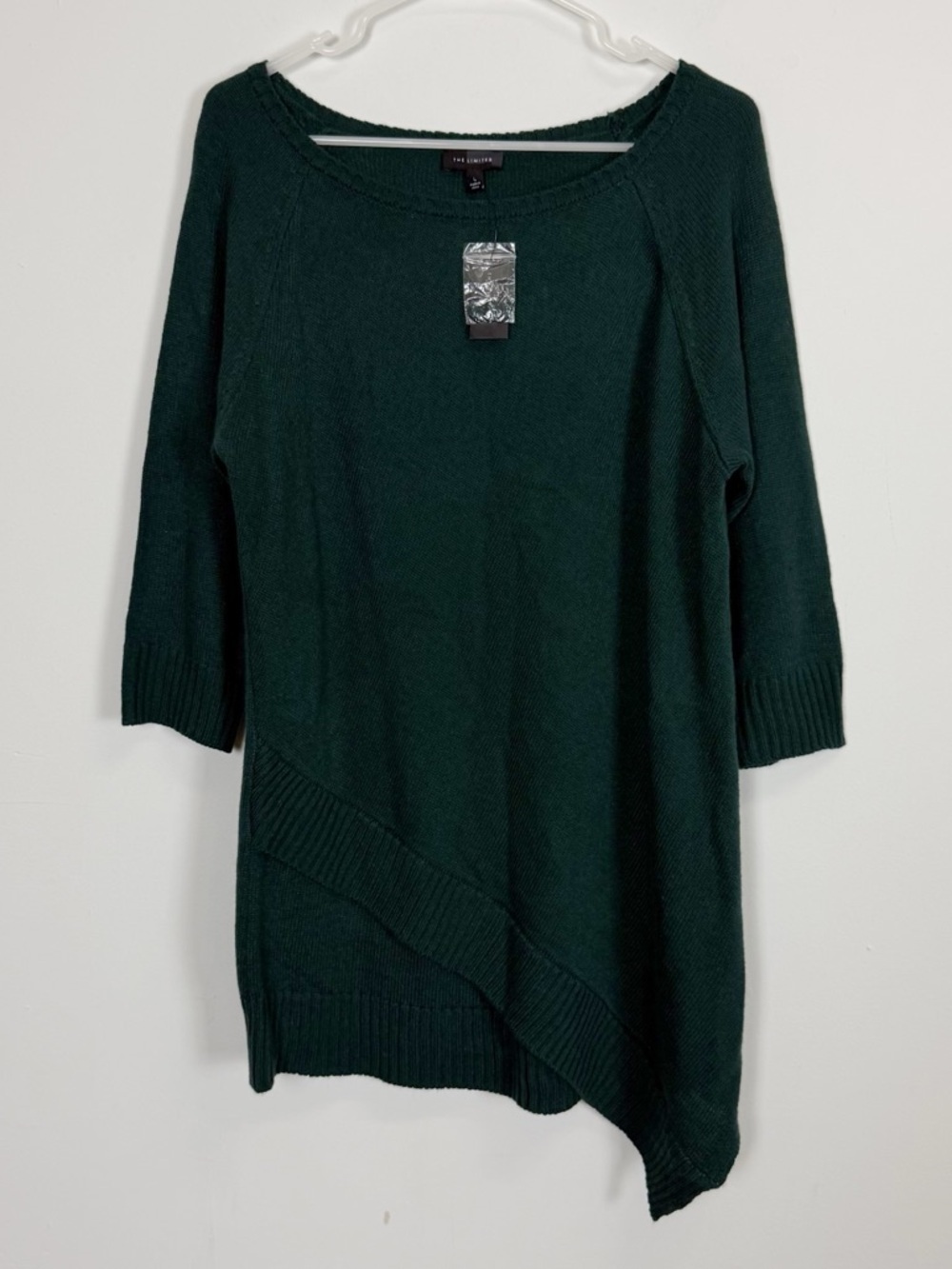 The Limited Sweater Womens Large Green Asymmetrical Long Knit 3/4 Sleeve NWT